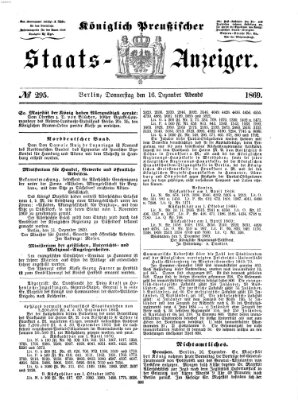 Königlich Preußischer Staats-Anzeiger (Allgemeine preußische Staats-Zeitung) Donnerstag 16. Dezember 1869