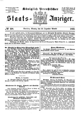 Königlich Preußischer Staats-Anzeiger (Allgemeine preußische Staats-Zeitung) Montag 20. Dezember 1869