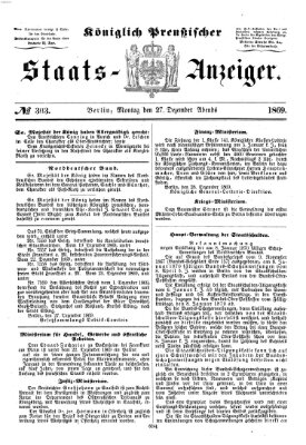 Königlich Preußischer Staats-Anzeiger (Allgemeine preußische Staats-Zeitung) Montag 27. Dezember 1869