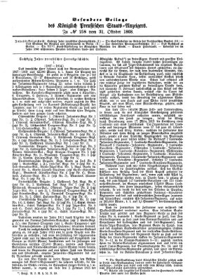 Königlich Preußischer Staats-Anzeiger (Allgemeine preußische Staats-Zeitung) Samstag 31. Oktober 1868