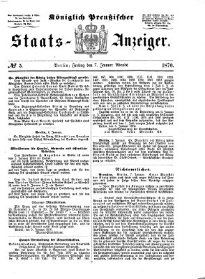 Königlich Preußischer Staats-Anzeiger (Allgemeine preußische Staats-Zeitung) Freitag 7. Januar 1870