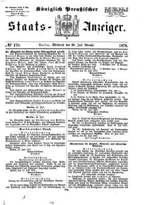 Königlich Preußischer Staats-Anzeiger (Allgemeine preußische Staats-Zeitung) Mittwoch 20. Juli 1870