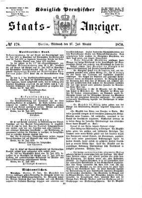 Königlich Preußischer Staats-Anzeiger (Allgemeine preußische Staats-Zeitung) Mittwoch 27. Juli 1870