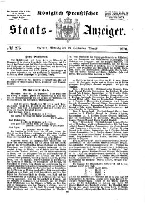 Königlich Preußischer Staats-Anzeiger (Allgemeine preußische Staats-Zeitung) Montag 19. September 1870