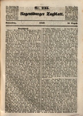Regensburger Tagblatt Donnerstag 27. August 1846