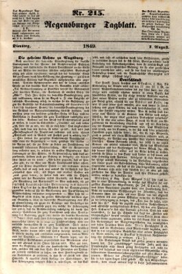 Regensburger Tagblatt Dienstag 7. August 1849