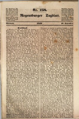 Regensburger Tagblatt Mittwoch 19. September 1849