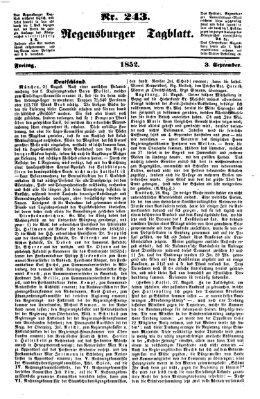 Regensburger Tagblatt Freitag 3. September 1852