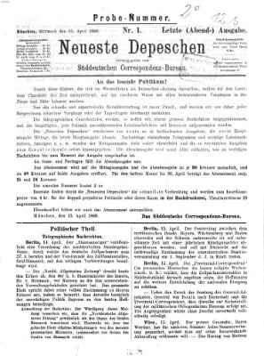 Süddeutscher Telegraph Mittwoch 15. April 1868