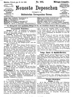Süddeutscher Telegraph Mittwoch 29. Juli 1868