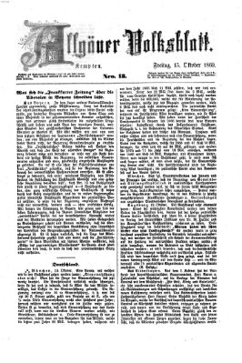 Allgäuer Volksblatt Freitag 15. Oktober 1869