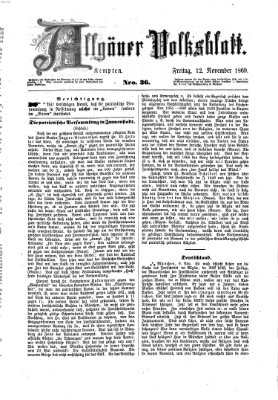 Allgäuer Volksblatt Freitag 12. November 1869