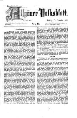 Allgäuer Volksblatt Freitag 17. Dezember 1869