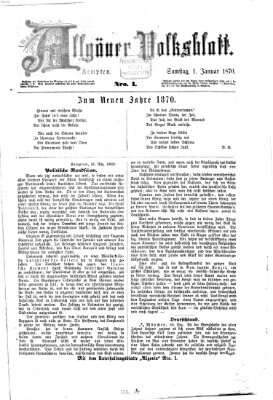 Allgäuer Volksblatt Samstag 1. Januar 1870
