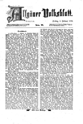 Allgäuer Volksblatt Freitag 4. Februar 1870