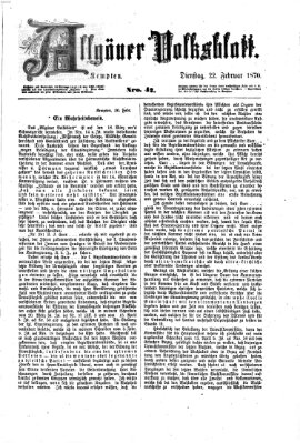 Allgäuer Volksblatt Dienstag 22. Februar 1870