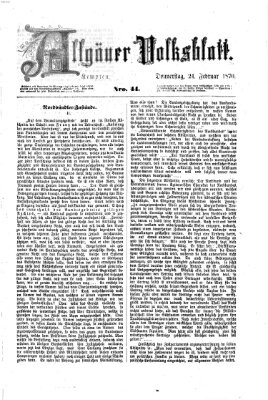 Allgäuer Volksblatt Donnerstag 24. Februar 1870