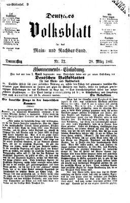 Deutsches Volksblatt für das Main- und Nachbar-Land Donnerstag 28. März 1861