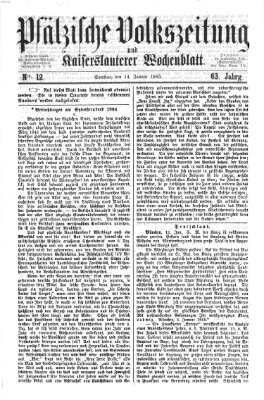 Pfälzische Volkszeitung und Kaiserslauterer Wochenblatt (Pfälzische Volkszeitung) Samstag 14. Januar 1865