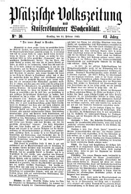 Pfälzische Volkszeitung und Kaiserslauterer Wochenblatt (Pfälzische Volkszeitung) Samstag 11. Februar 1865