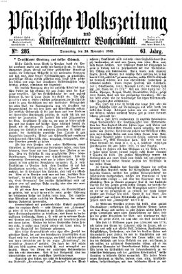 Pfälzische Volkszeitung und Kaiserslauterer Wochenblatt (Pfälzische Volkszeitung) Donnerstag 30. November 1865