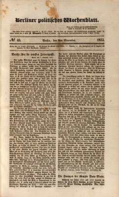 Berliner politisches Wochenblatt Samstag 9. November 1833