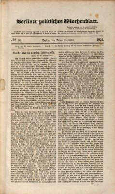 Berliner politisches Wochenblatt Samstag 28. Dezember 1833