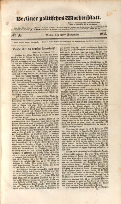 Berliner politisches Wochenblatt Samstag 19. September 1835