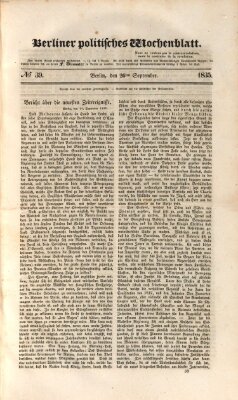 Berliner politisches Wochenblatt Samstag 26. September 1835