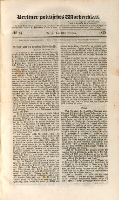 Berliner politisches Wochenblatt Samstag 31. Oktober 1835