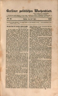 Berliner politisches Wochenblatt Samstag 14. Juli 1838