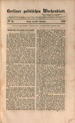 Berliner politisches Wochenblatt Samstag 29. Dezember 1838