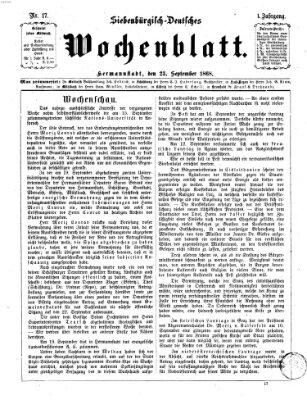 Siebenbürgisch-deutsches Wochenblatt Mittwoch 23. September 1868