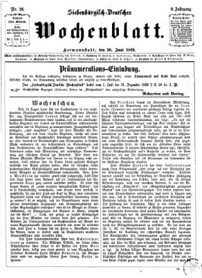 Siebenbürgisch-deutsches Wochenblatt Mittwoch 30. Juni 1869