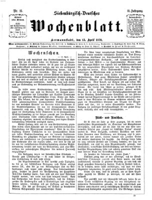 Siebenbürgisch-deutsches Wochenblatt Mittwoch 13. April 1870