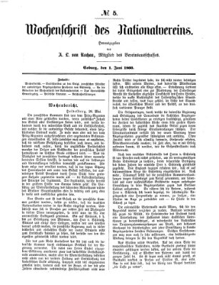 Wochenschrift des Nationalvereins Freitag 1. Juni 1860