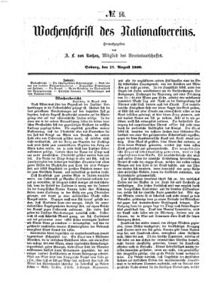 Wochenschrift des Nationalvereins Freitag 17. August 1860