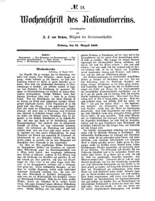 Wochenschrift des Nationalvereins Freitag 31. August 1860