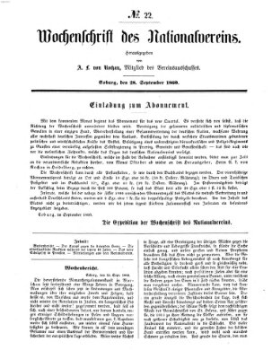 Wochenschrift des Nationalvereins Freitag 28. September 1860