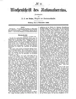 Wochenschrift des Nationalvereins Freitag 2. November 1860