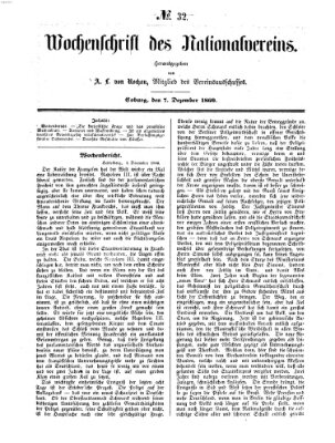 Wochenschrift des Nationalvereins Freitag 7. Dezember 1860
