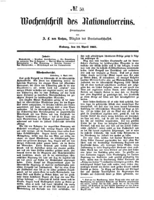 Wochenschrift des Nationalvereins Freitag 12. April 1861