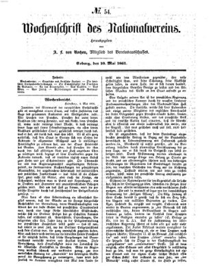 Wochenschrift des Nationalvereins Freitag 10. Mai 1861