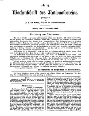 Wochenschrift des Nationalvereins Freitag 27. September 1861