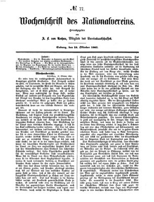 Wochenschrift des Nationalvereins Freitag 18. Oktober 1861