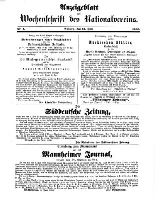 Wochenschrift des Nationalvereins Samstag 13. Juli 1861