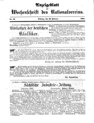 Wochenschrift des Nationalvereins Freitag 22. Februar 1861