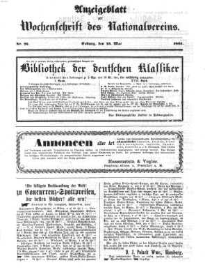 Wochenschrift des Nationalvereins Freitag 10. Mai 1861