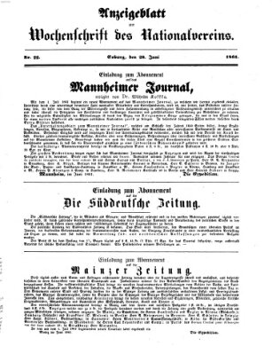 Wochenschrift des Nationalvereins Freitag 28. Juni 1861