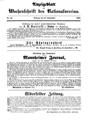 Wochenschrift des Nationalvereins Freitag 27. September 1861